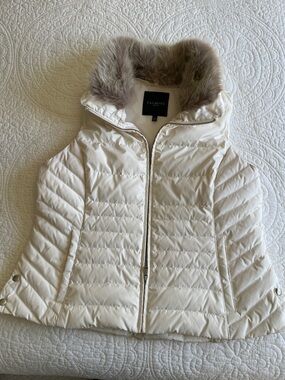 Talbots Petites Down Puffer Vest Faux Fur Collar Detachable‎ Women's XLP White